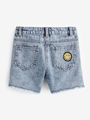 SmileyWorld License Denim Blue Badge Longer Length Frayed Edge Shorts (3-16yrs) - Image 6 of 6