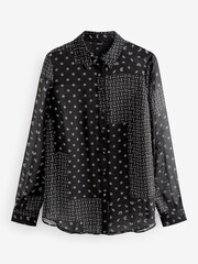 Black/Ecru White Scribble Spot Print Long Sleeve Sheer Shirt - Image 5 of 5