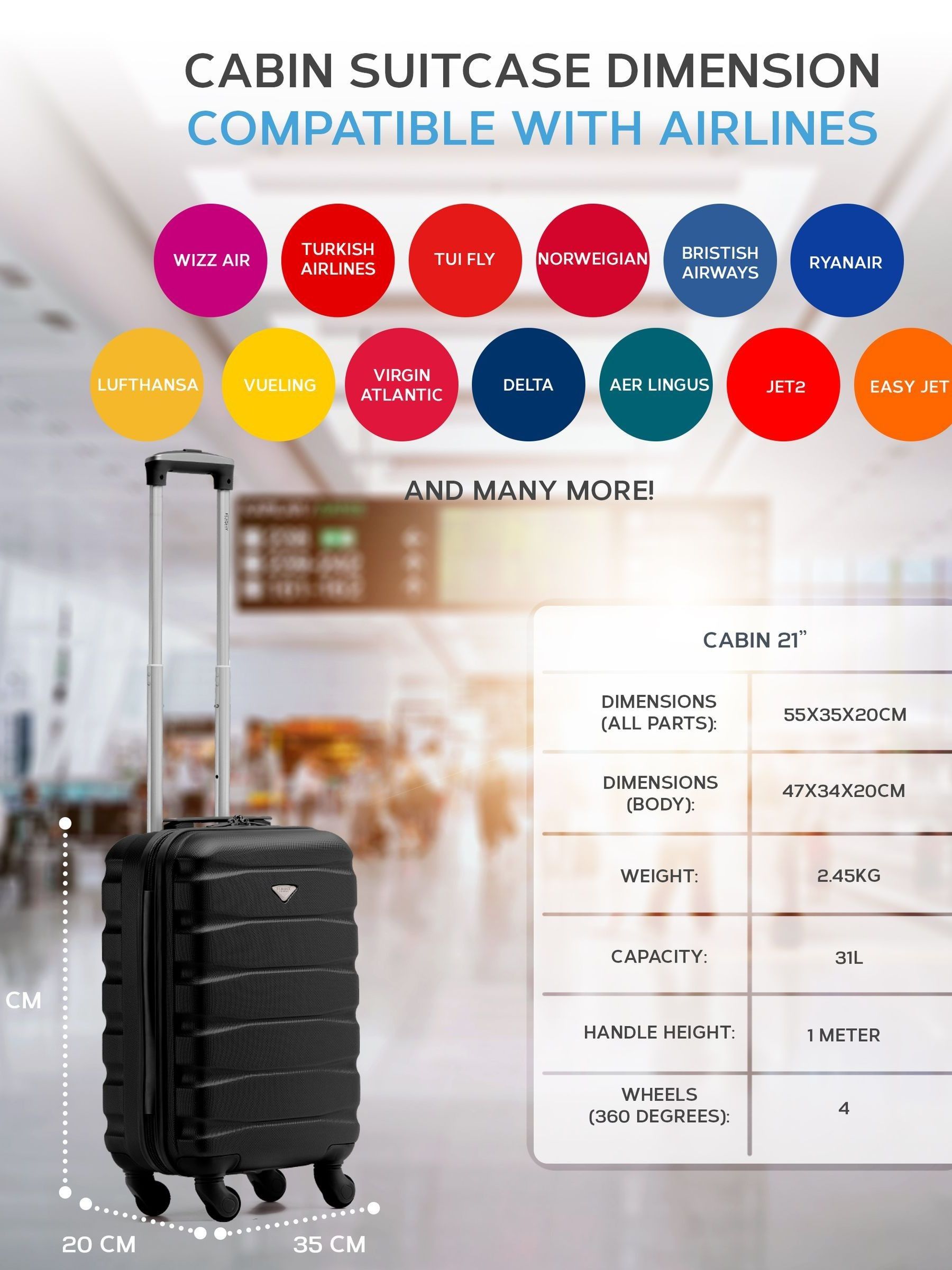 Buy Flight Knight Black + Turquoise EasyJet Overhead 55x35x20cm
