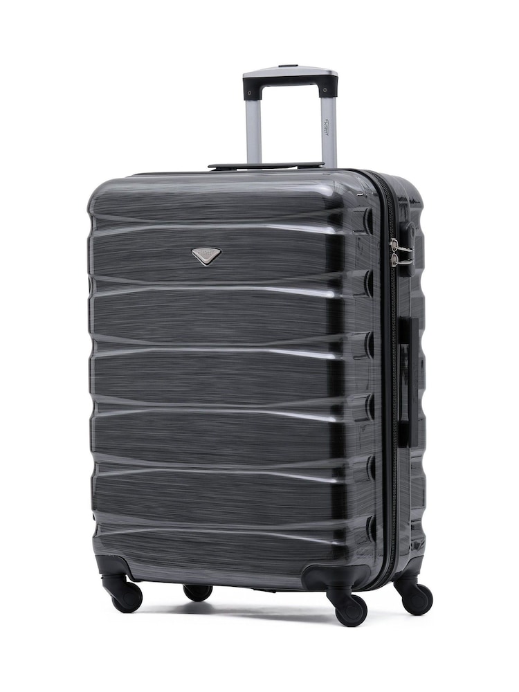 Flight Knight Grey/Black Gloss Medium Hardcase Lightweight Check In Suitcase With 4 Wheels - Image 1 of 7