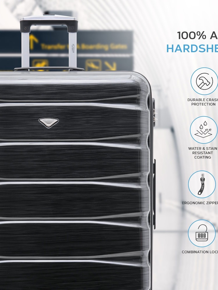 Flight Knight Grey/Black Gloss Medium Hardcase Lightweight Check In Suitcase With 4 Wheels - Image 2 of 7