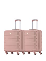Flight Knight Rose Gold + Rose Gold Easy Jet 56x45x25cm Overhead 4 Wheel ABS Hard Case Cabin Carry On Suitcase Set Of 2 - Image 1 of 4