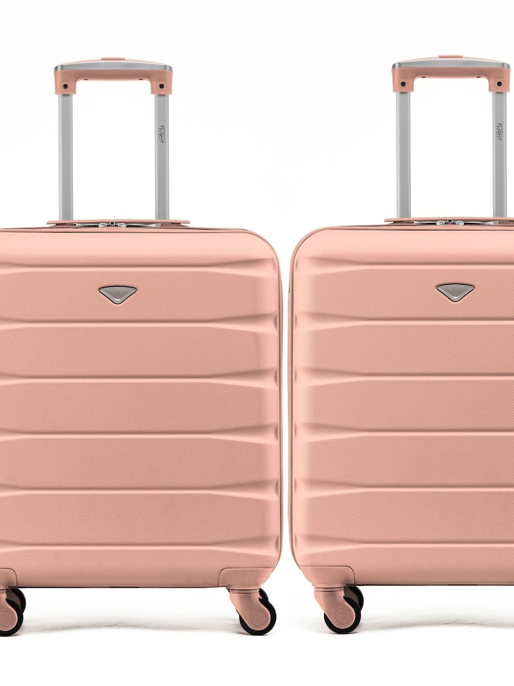 Flight Knight Rose Gold + Rose Gold Easy Jet 56x45x25cm Overhead 4 Wheel ABS Hard Case Cabin Carry On Suitcase Set Of 2 - Image 2 of 4