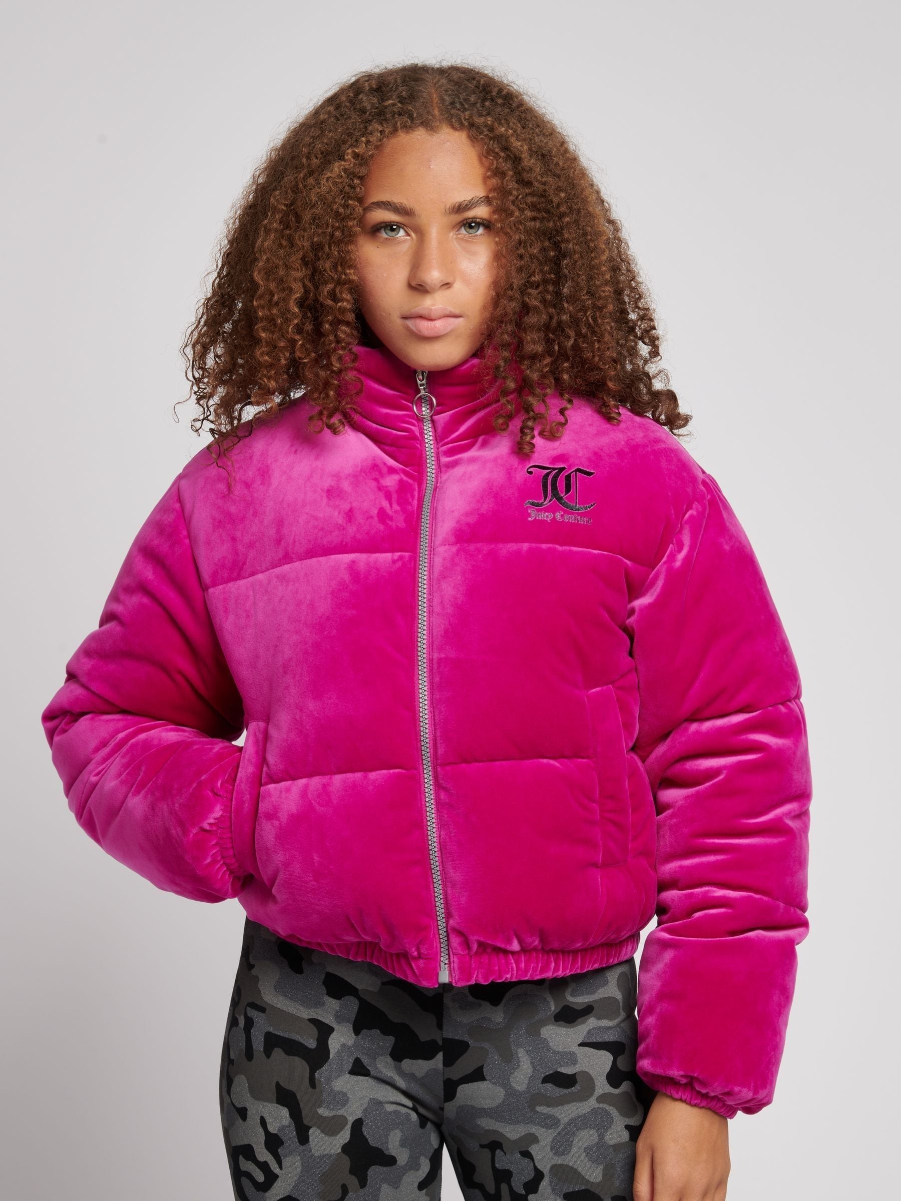 Pink velour puffer jacket clearance