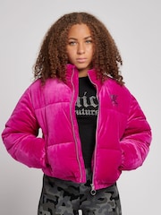 Juicy Couture Pink Velour Puffer Jacket - Image 4 of 8
