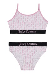 Juicy Couture Juicy White/Pink Printed Bralette & Brief Underwear Set - Image 1 of 2