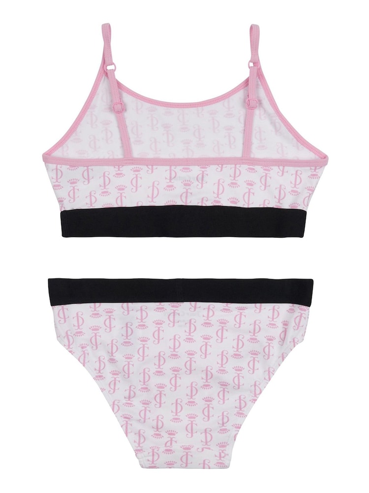 Juicy Couture Juicy White/Pink Printed Bralette & Brief Underwear Set - Image 2 of 2