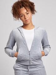 Juicy Couture Diamante Velour Zip Through Hoodie - Image 1 of 1