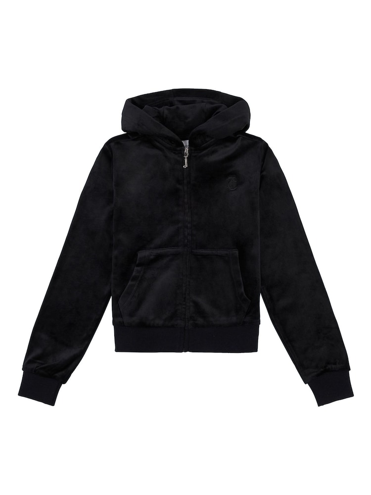 črna - Juicy Couture s kapuco in zadrgo iz velurja z vezenino Juicy Couture - Slika 1 iz 3
