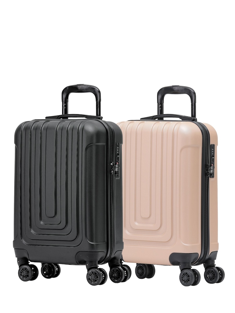 Schwarz/Champagner - Flight Knight Easy Jet Hartschalen-Kabinengepäck Koffer 55x35x20cm Set aus 2 Stück​​​​​​​ - Bild 1 von 7