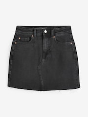 Black Denim Raw Hem 100% Cotton Mini Skirt - Image 8 of 9