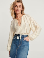 Mid Blue Denim Raw Hem 100% Cotton Mini Skirt - Image 1 of 6