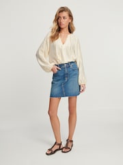 Mid Blue Denim Raw Hem 100% Cotton Mini Skirt - Image 2 of 6