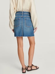 Mid Blue Denim Raw Hem 100% Cotton Mini Skirt - Image 3 of 6