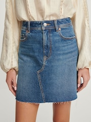 Mid Blue Denim Raw Hem 100% Cotton Mini Skirt - Image 4 of 6