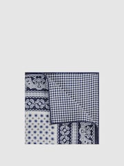 Reiss Navy/Ivory Vivara Reversible Silk Pocket Square - Image 1 of 5