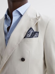 Reiss Navy/Ivory Vivara Reversible Silk Pocket Square - Image 2 of 5