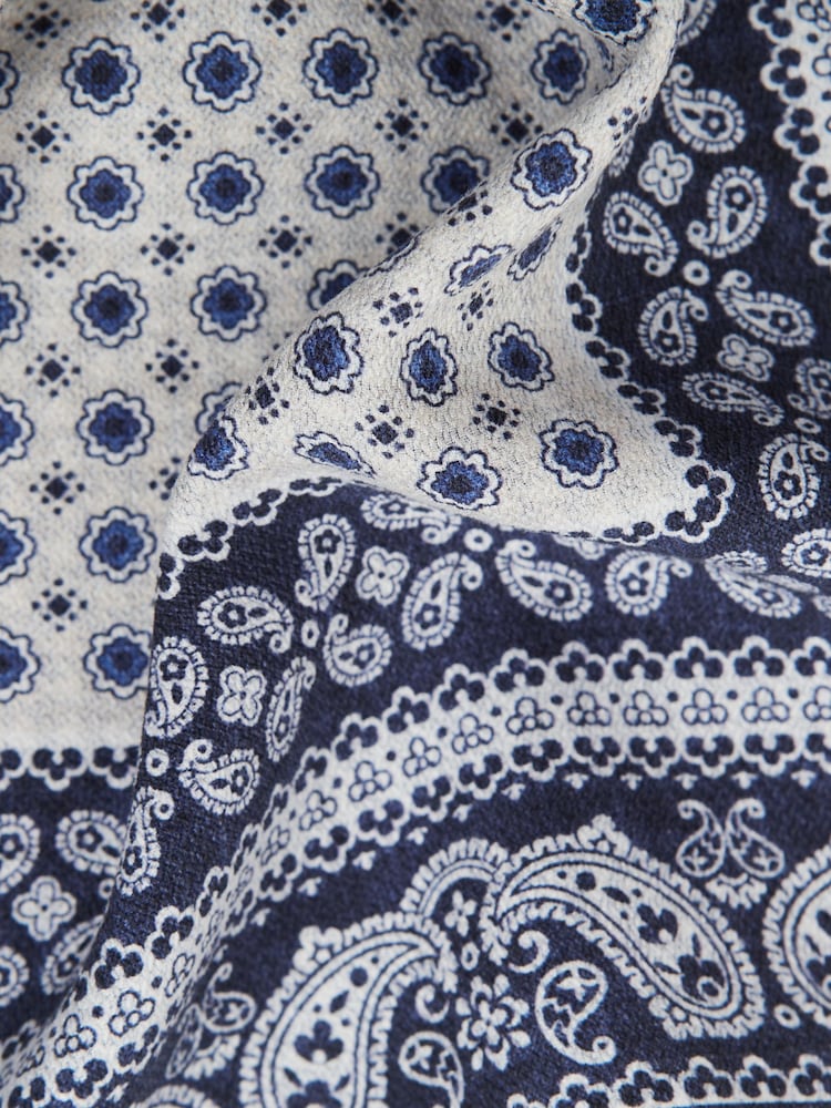 Reiss Navy/Ivory Vivara Reversible Silk Pocket Square - Image 5 of 5