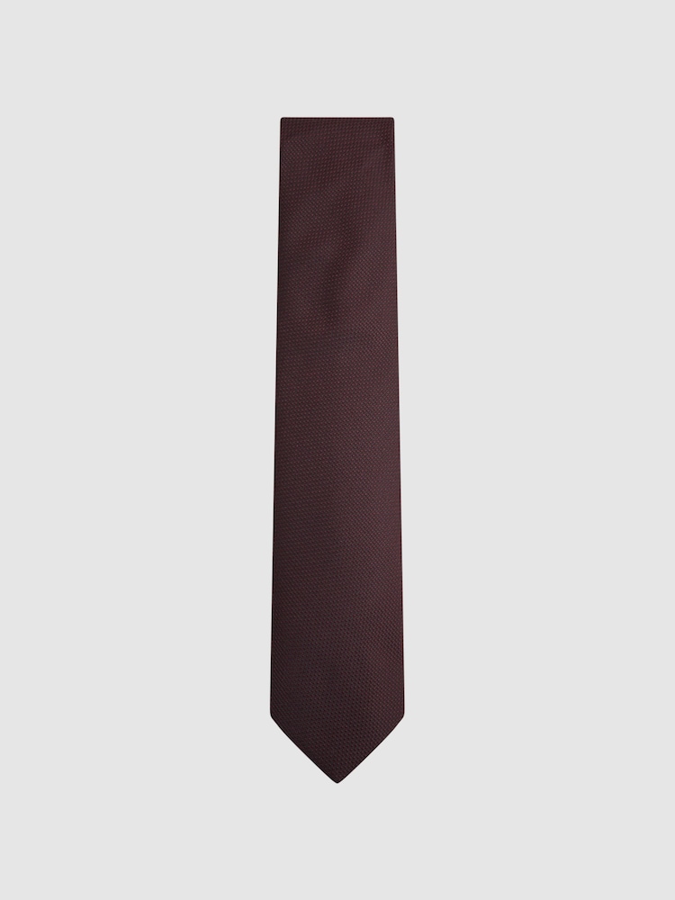 Reiss Burgundy Ceremony Textured Silk Blend Tie - Image 1 of 5