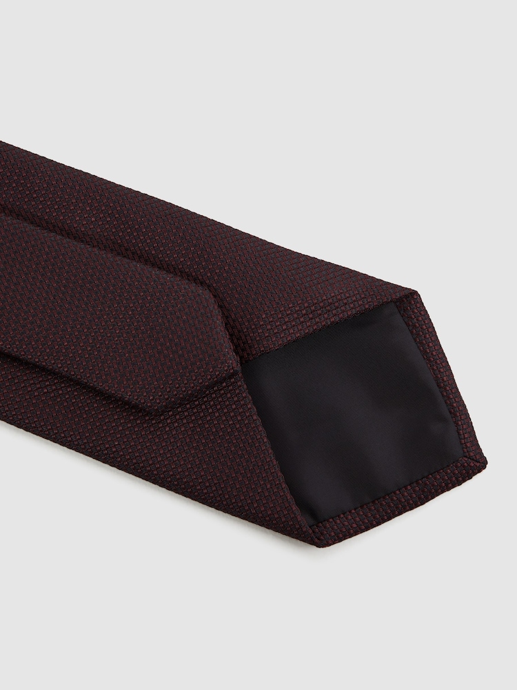 Reiss Burgundy Ceremony Textured Silk Blend Tie - Image 4 of 5