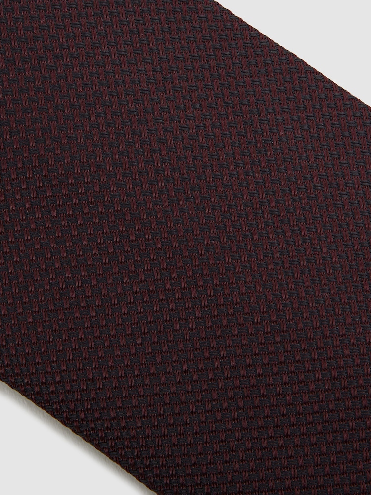 Reiss Burgundy Ceremony Textured Silk Blend Tie - Image 5 of 5