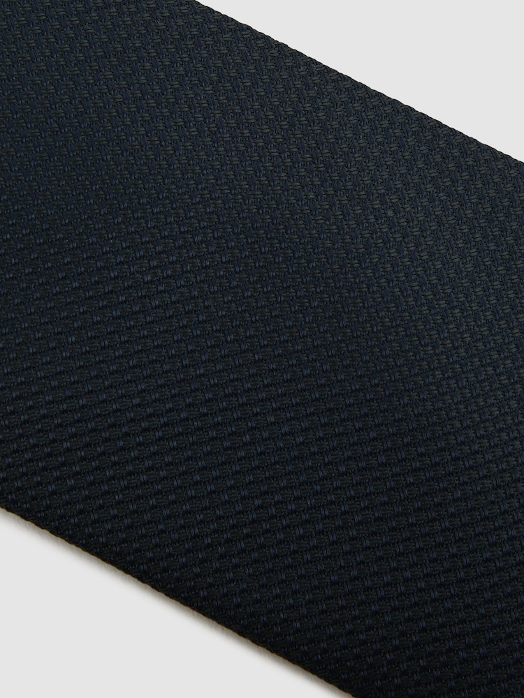 Reiss Navy Ceremony Textured Silk-Blend Tie - Image 5 of 5