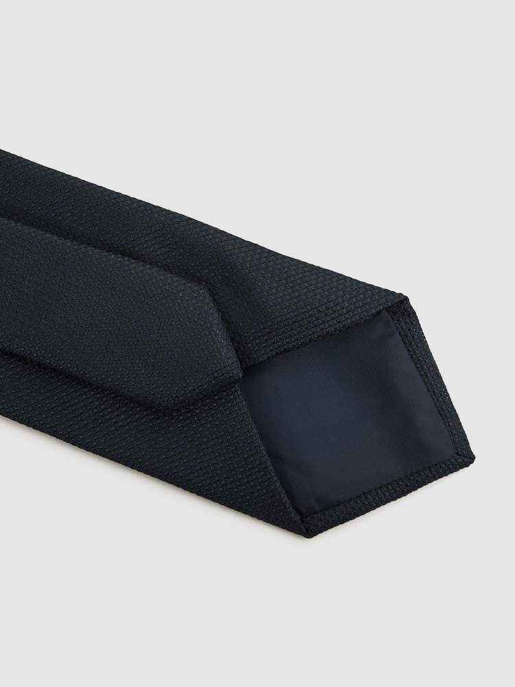 Reiss Navy Ceremony Textured Silk-Blend Tie - Image 5 of 5