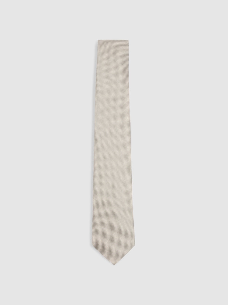 Reiss Soft Champagne Ceremony Textured Silk Blend Tie - Image 1 of 5