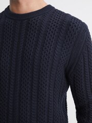 Reiss Navy Arlington Slim Fit Wool-Cotton Cable Knit Jumper - Image 4 of 5