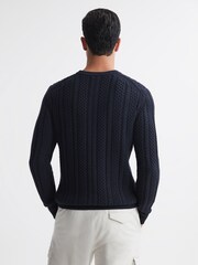 Reiss Navy Arlington Slim Fit Wool-Cotton Cable Knit Jumper - Image 5 of 5