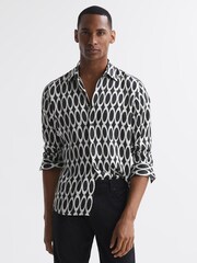 Reiss Black Mozart Monogram Button-Through Shirt - Image 1 of 5