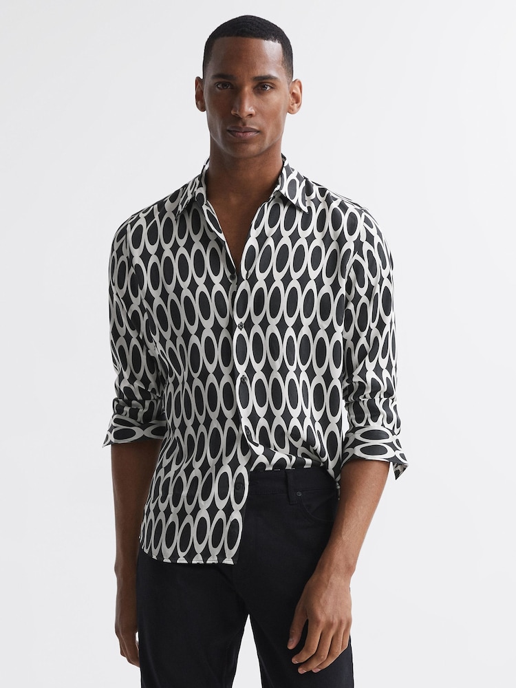 Reiss Black Mozart Monogram Button-Through Shirt - Image 1 of 5