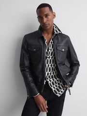 Reiss Black Mozart Monogram Button-Through Shirt - Image 5 of 5