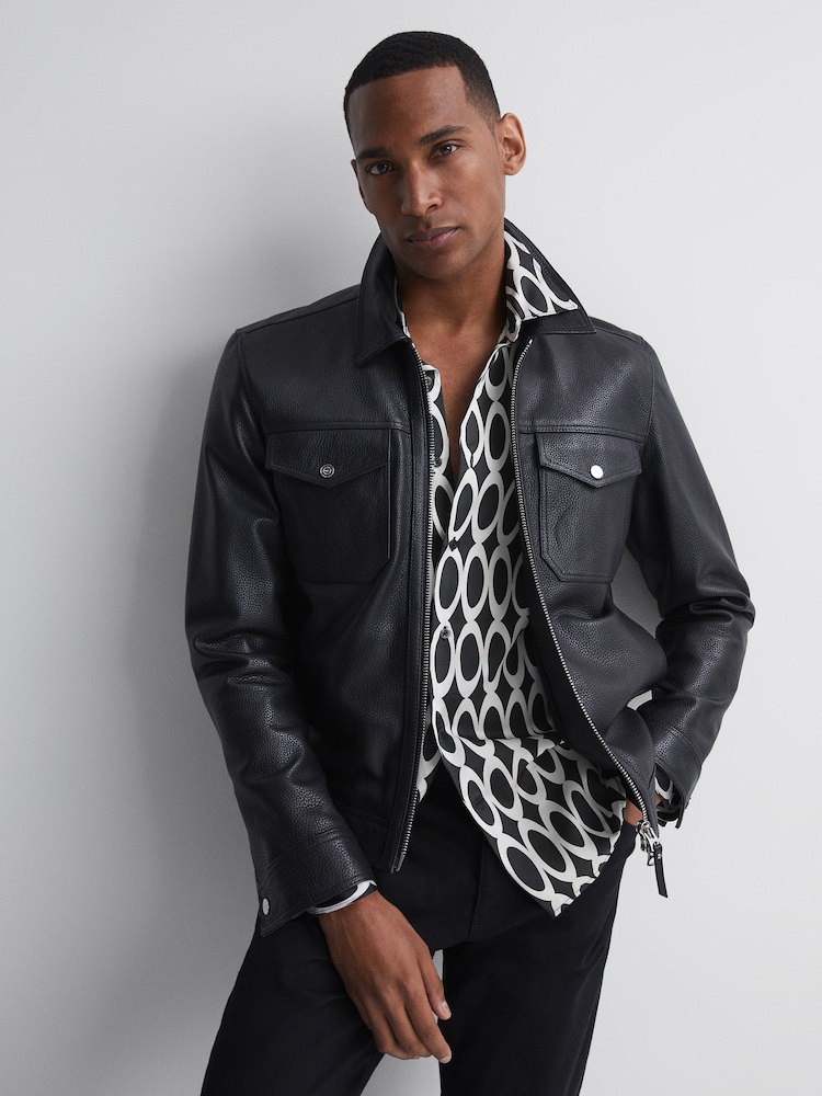 Reiss Black Mozart Monogram Button-Through Shirt - Image 5 of 5
