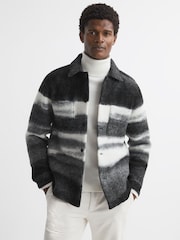 Reiss Black/White Leo Brushed Wool Blend Overshirt - Image 1 of 5