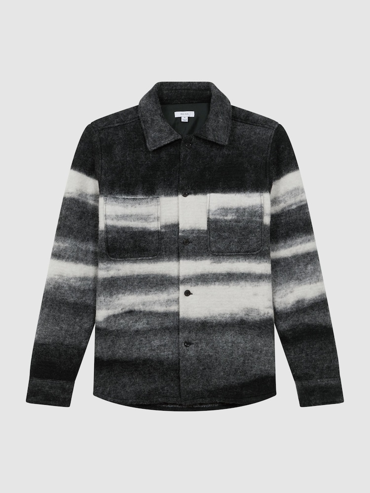 Reiss Black/White Leo Brushed Wool Blend Overshirt - Image 2 of 5