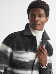 Reiss Black/White Leo Brushed Wool Blend Overshirt - Image 3 of 5