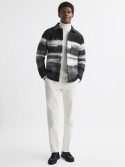 Reiss Black/White Leo Brushed Wool Blend Overshirt - Image 4 of 5