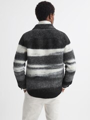 Reiss Black/White Leo Brushed Wool Blend Overshirt - Image 5 of 5
