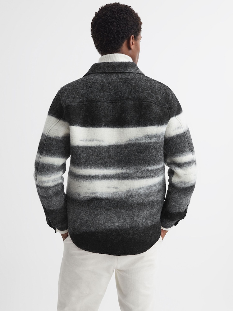 Reiss Black/White Leo Brushed Wool Blend Overshirt - Image 5 of 5