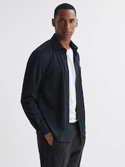 Reiss Navy Moritz Textured Button-Through Overshirt - Image 1 of 5