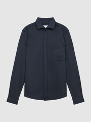 Reiss Navy Moritz Textured Button-Through Overshirt - Image 2 of 5