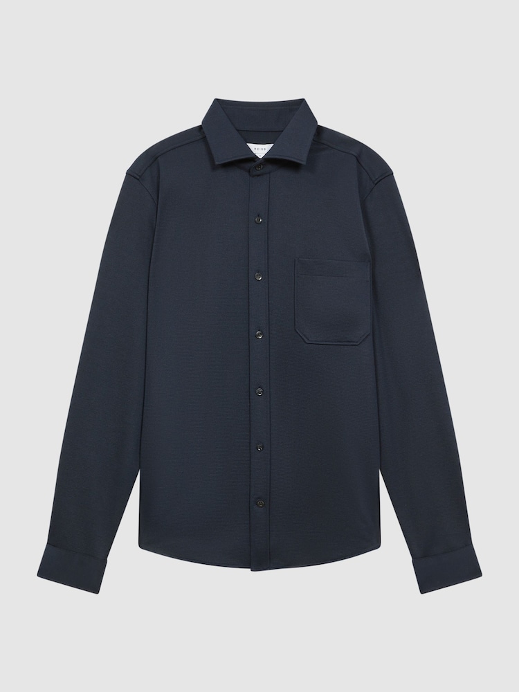 Reiss Navy Moritz Textured Button-Through Overshirt - Image 2 of 5
