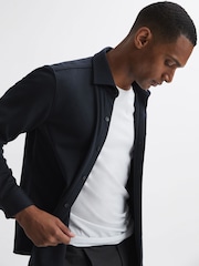 Reiss Navy Moritz Textured Button-Through Overshirt - Image 3 of 5