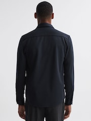 Reiss Navy Moritz Textured Button-Through Overshirt - Image 5 of 5