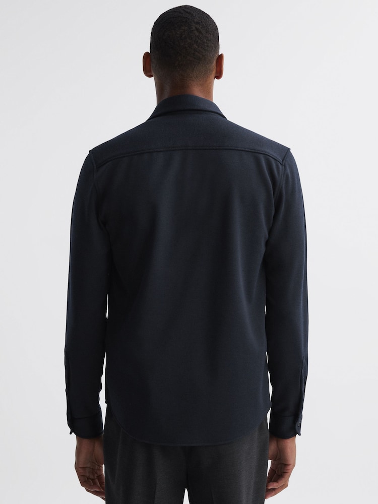 Reiss Navy Moritz Textured Button-Through Overshirt - Image 5 of 5