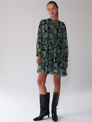 Religion Green A-Line Shirt Dress With Pockets And Long Sheer Sleeves - Image 1 of 6