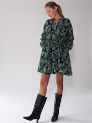 Religion Green A-Line Shirt Dress With Pockets And Long Sheer Sleeves - Image 3 of 6