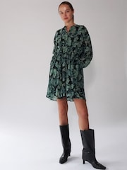 Religion Green A-Line Shirt Dress With Pockets And Long Sheer Sleeves - Image 4 of 6