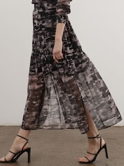 Religion Black Print Tiered Maxi Skirt In Sheer Georgette and Short Lining - Image 1 of 7